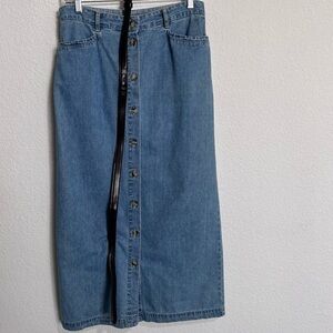 Vintage Gloria Vanderbilt Button Front Light Wash Maxi Pencil Jean Skirt Size 10